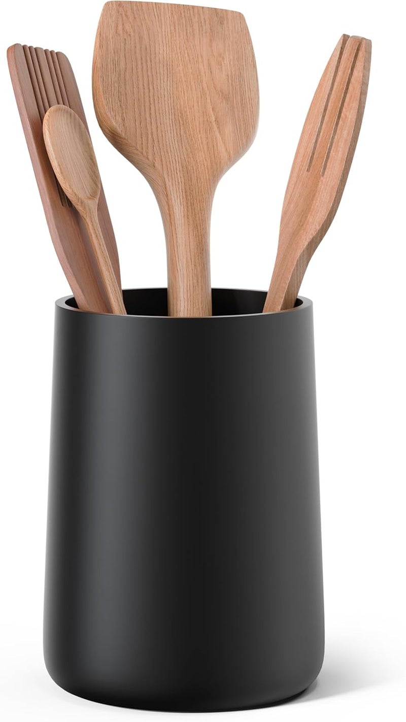 IVE Design Utensil Holder – 7" Tall x 5.2" Diameter Kitchen Utensil Organizer for Countertop (Matte Black, 1 Pack) - Image 1